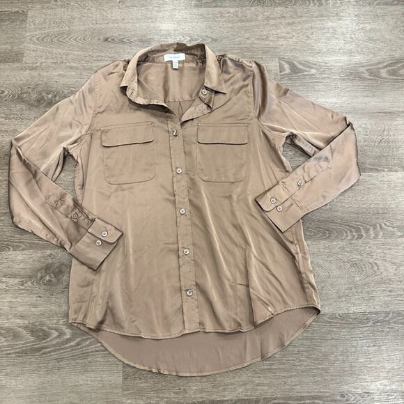 Equipment Womens XS Satin Button Down Shirt Doeskin‎ Brown Classic Old Money - Picture 1 of 6